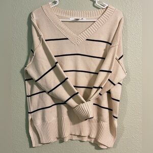 Altar'd State Cream and Black V-Neck Sweater